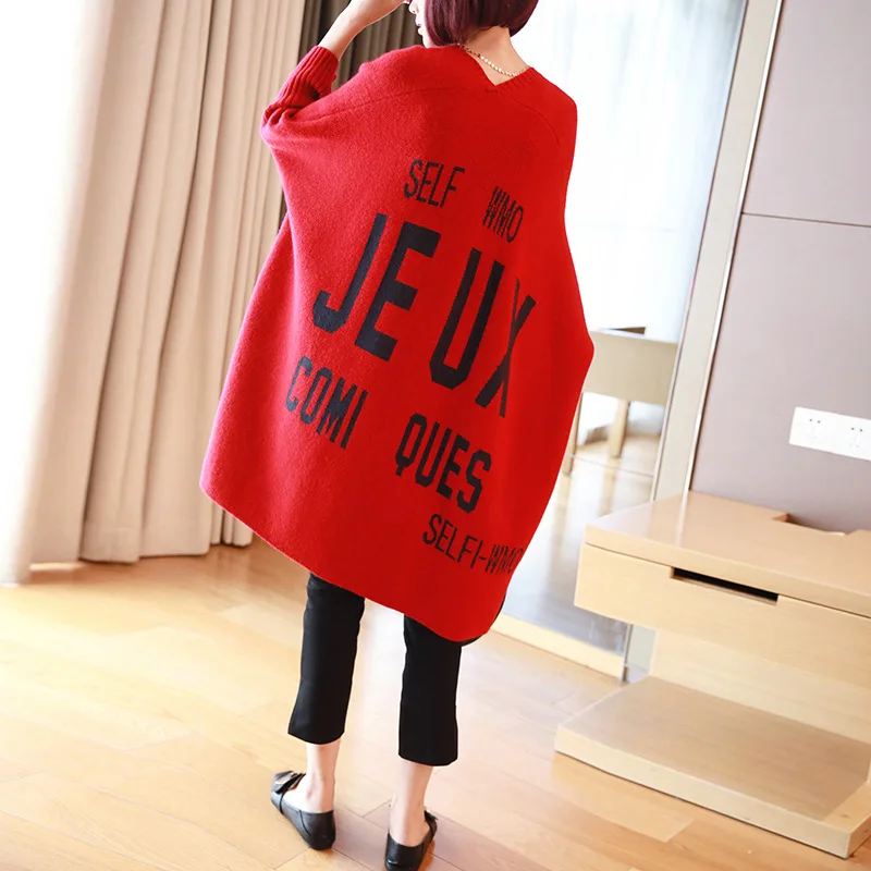 

Female new autumn and winter korean style plus size long-style thicking sweater outerwear long sleeve letter loose sweater cardigan