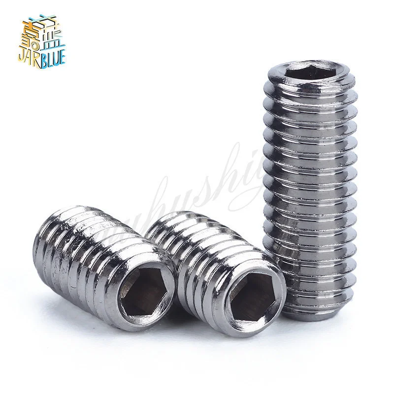 50Pcs DIN913  304 Stainless Steel Metric Thread Grub Screws Flat Point Hexagon Socket Set Screws Headless M2 M2.5 M3 M4 M5