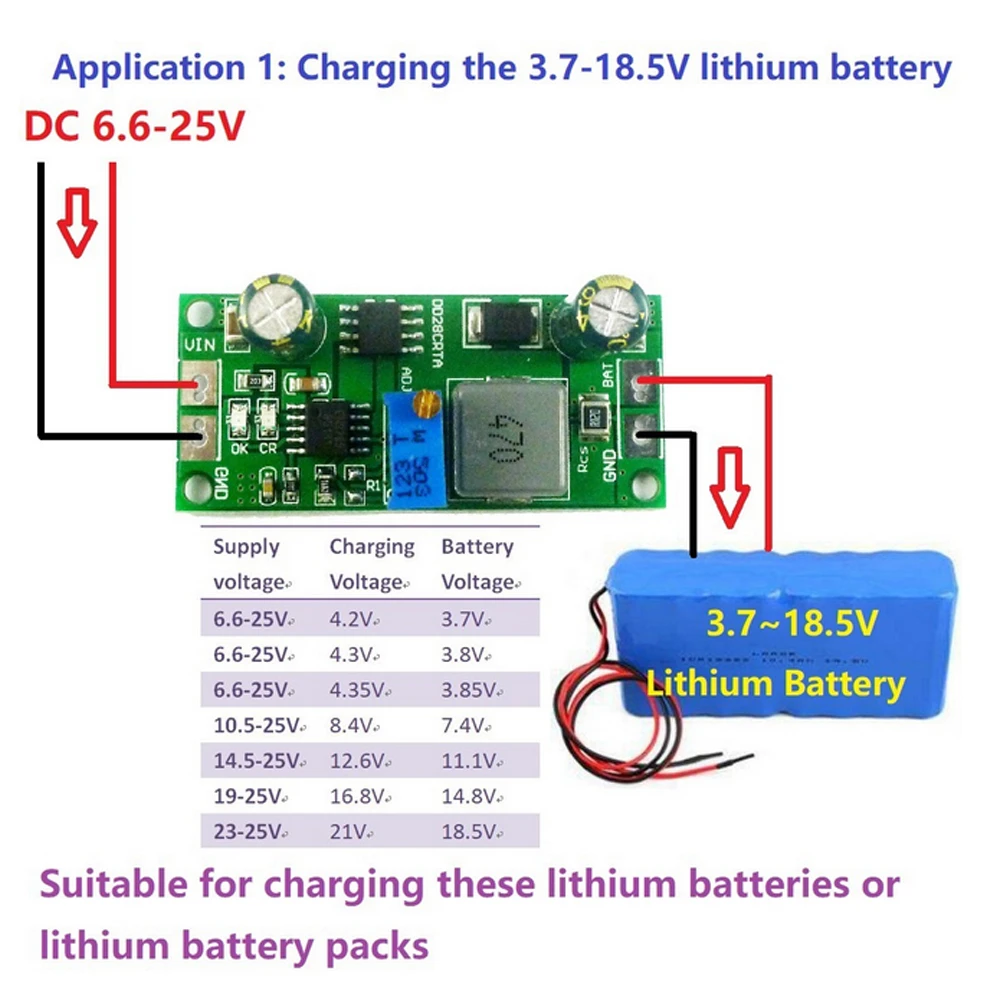 1A 3.2V 6.4V 9.6V 12.8V 16V 19.2V Adjustable LiFePO4 Lithium Battery Charger Charging Module DC-DC Buck Converter