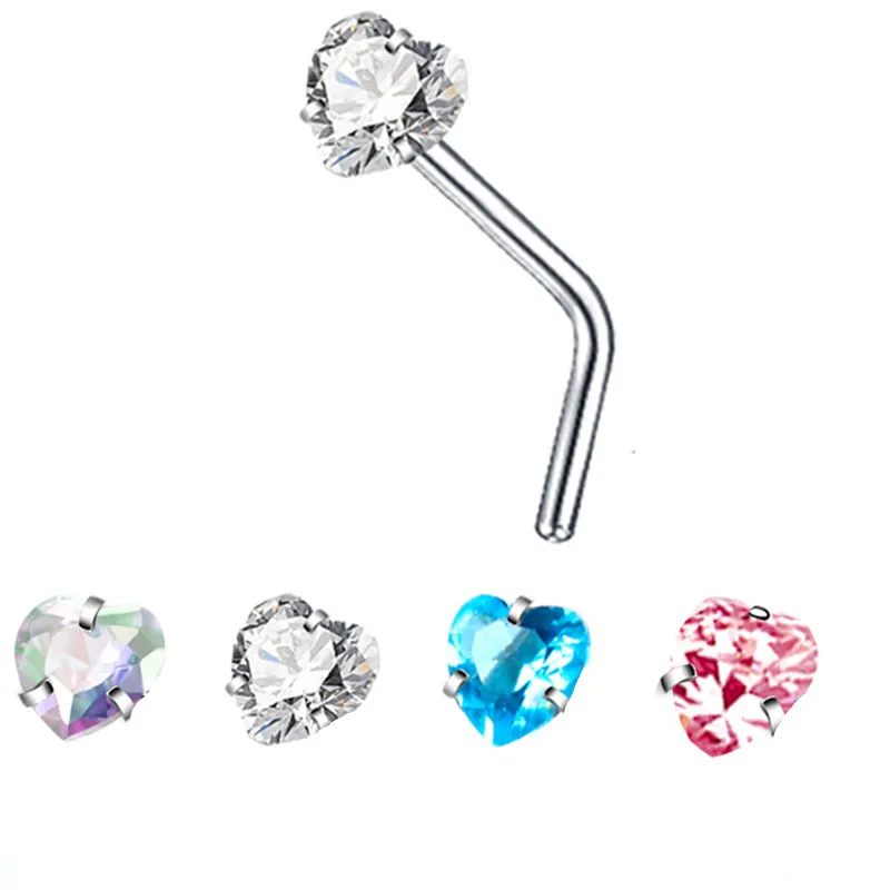 Crystal L Shape Nose Stud Set Stainless Steel