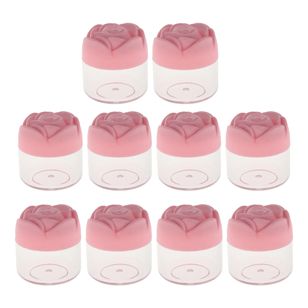 10 pezzi di 20g di Plastica Crema Cosmetica Contenitori con Rosa A Forma di Tappi A Vite, vuoto Campione di Trucco Vasetti Balsamo per le labbra Vaso vaso
