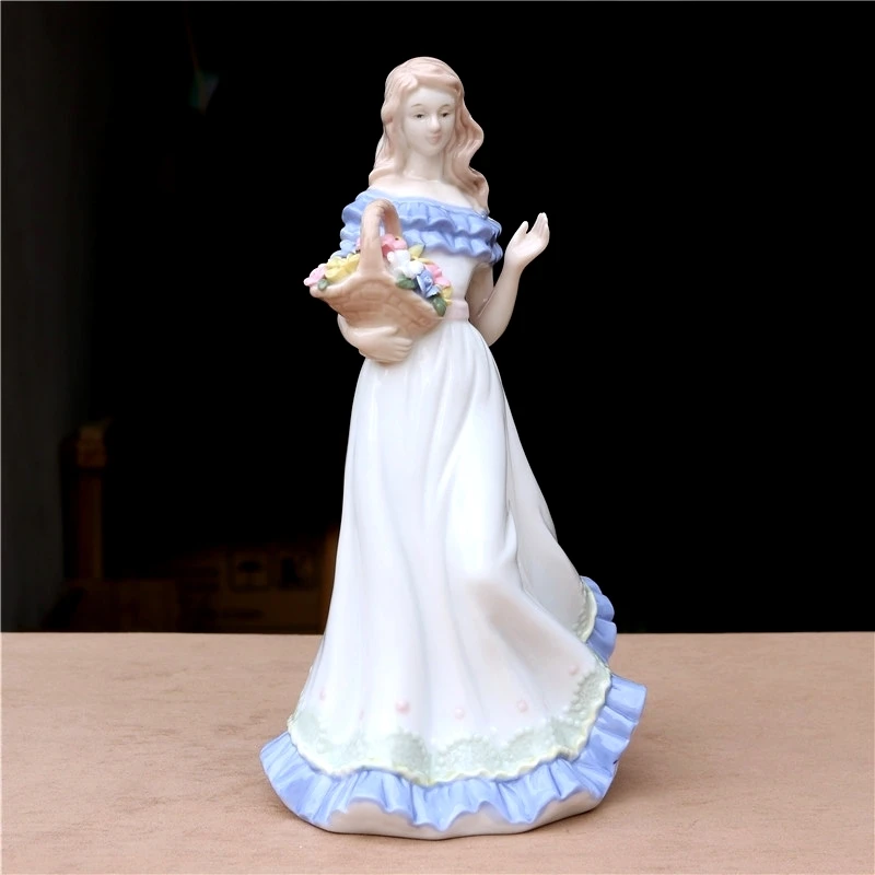 Vintage porcelana dziewczyna rzeźba rustykalna ceramika kwiatowy Belle statua Home Decor szafka dekoracja rękodzieło prezent na walentynki