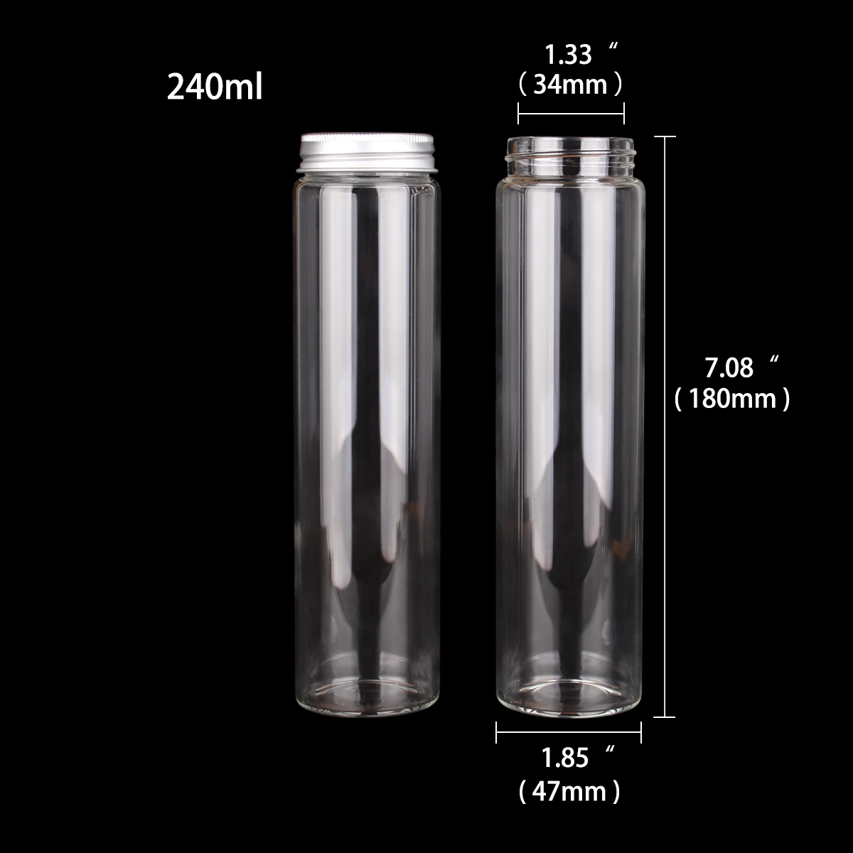 6pcs 240ml 47*180mm Glass Potion Bottles with Aluminum Caps Glass Vessels Decorative Bottles For Art DIY Crafts