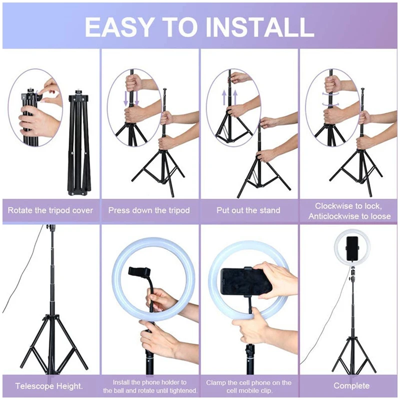 26cm RGB Dimmable LED Selfie Ring Fill Light Phone Camera Photography Lamp For Makeup Video Live Mic Clip Aro De Luz Para