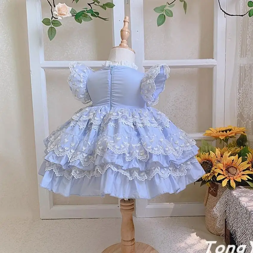 Spanish Baby Clothing Princess Children Birthday Eid Easter Party Ball Gown Lace Bow Stitching Cute Girl Lolita Dress A134