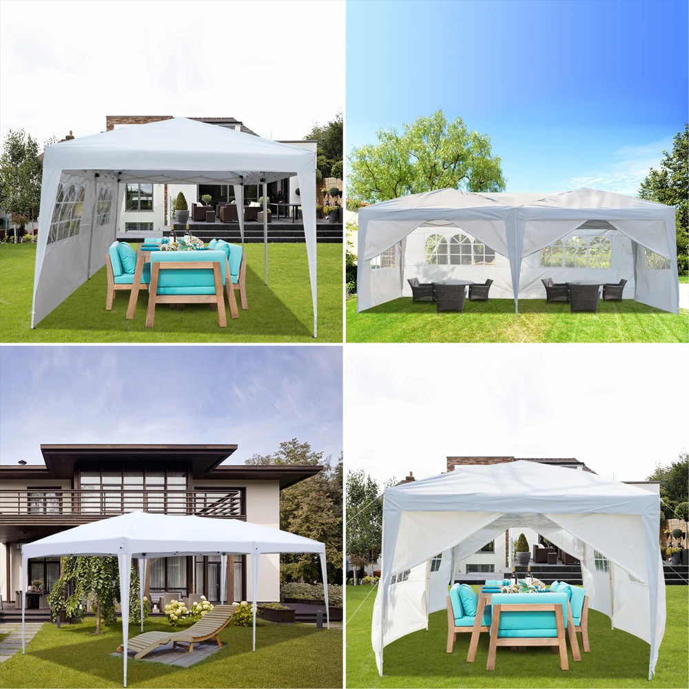 3 x 6m Four Windows Practical Waterproof Folding Tent White Party Waterproof Gazebo Canopy Top Cover Garden Shade Shelter