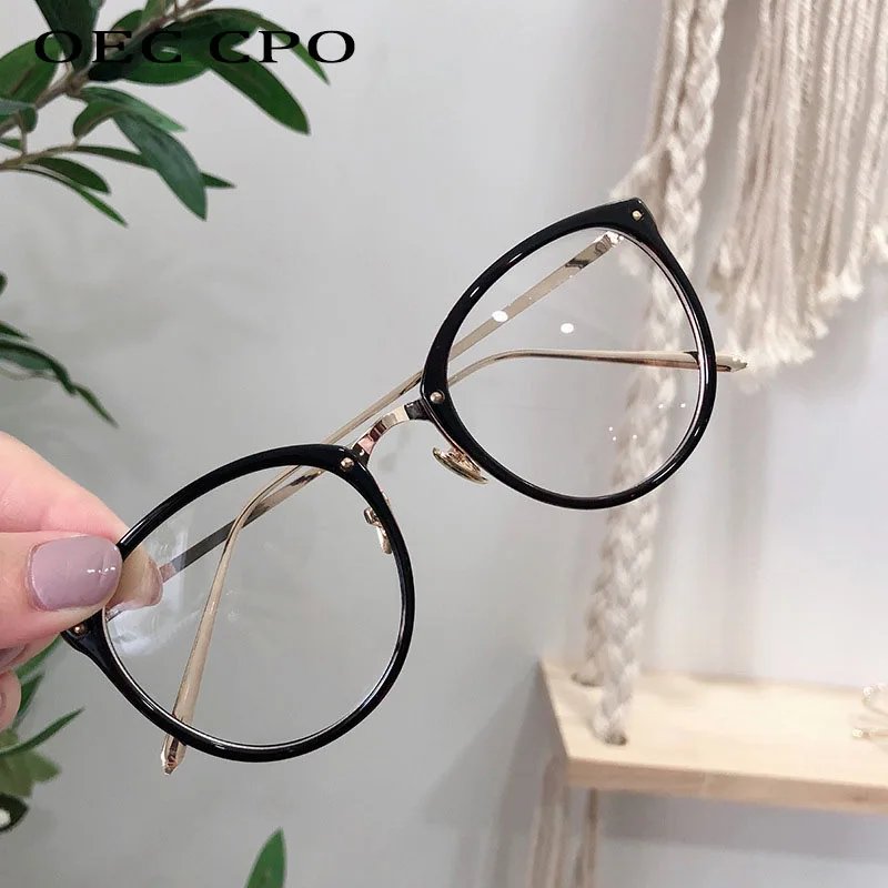 OEC CPO Black Clear Glasses Frames Women New Vintage Round Optical Frame Glasses Female Cat eye Sunglasses Men Eyeglasses O862