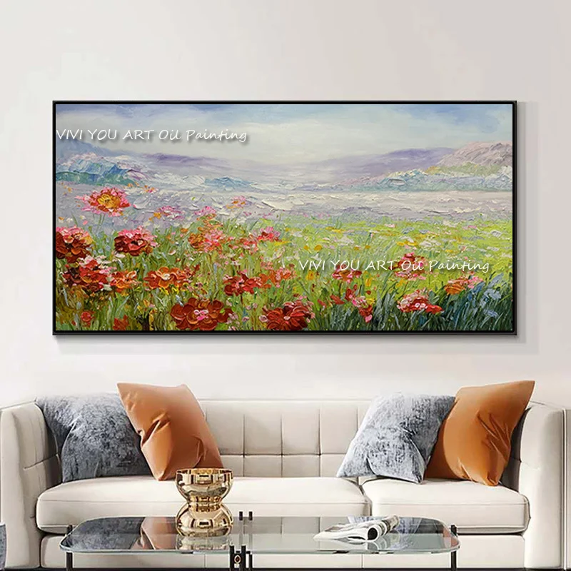 Large Size Palette knife Hand Painted Colorful Flower Oil Painting Abstract Art Home Living Room Canvas Wall Decoration Picture