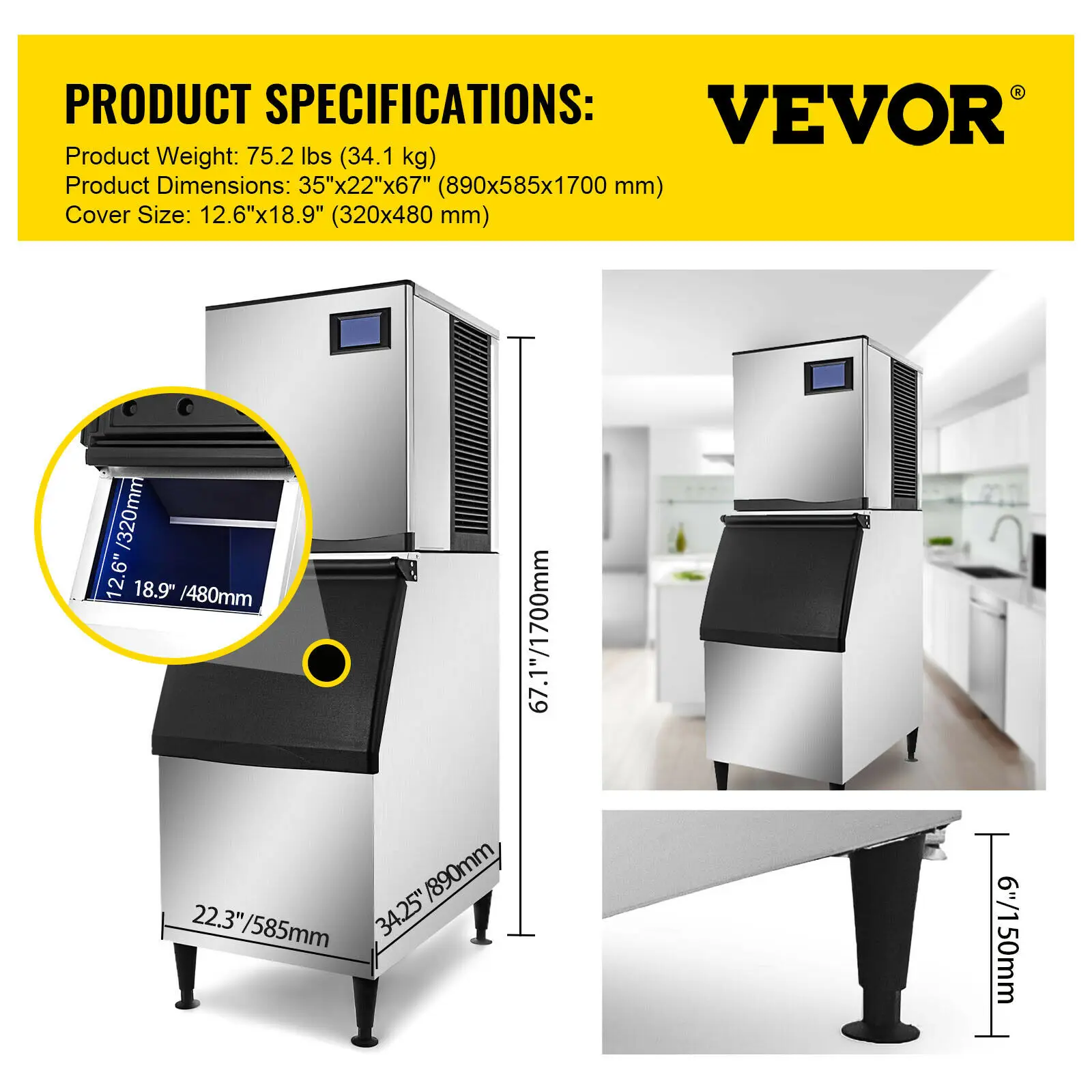 VEVOR 350LBS 550LBS/24 Giờ Kem Máy Làm Máy 300LBS Tủ Bảo Quản Màn Hình LCD Màn Hình Thiết Bị Gia Dụng Cho Thanh Nhà Hàng thương Mại