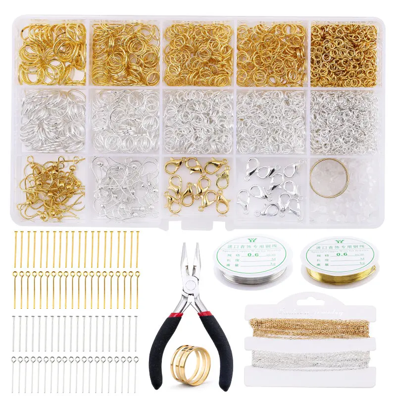 Kit de fournitures pour la fabrication de bijoux, avec outils, crochets de boucles d'oreilles, chaînes, épingles à œil, fermoirs à homard pour la fabrication de colliers