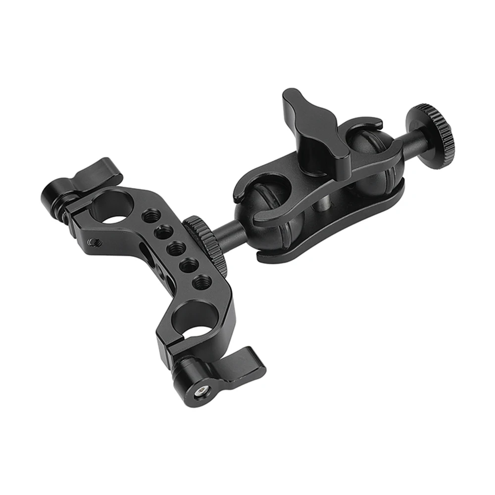 CAMVATE-abrazadera de doble varilla de 15mm, adaptador de brazo mágico de cabeza esférica ajustable de 1/4 "-20, para montaje de Monitor/LED/linterna/luz de vídeo
