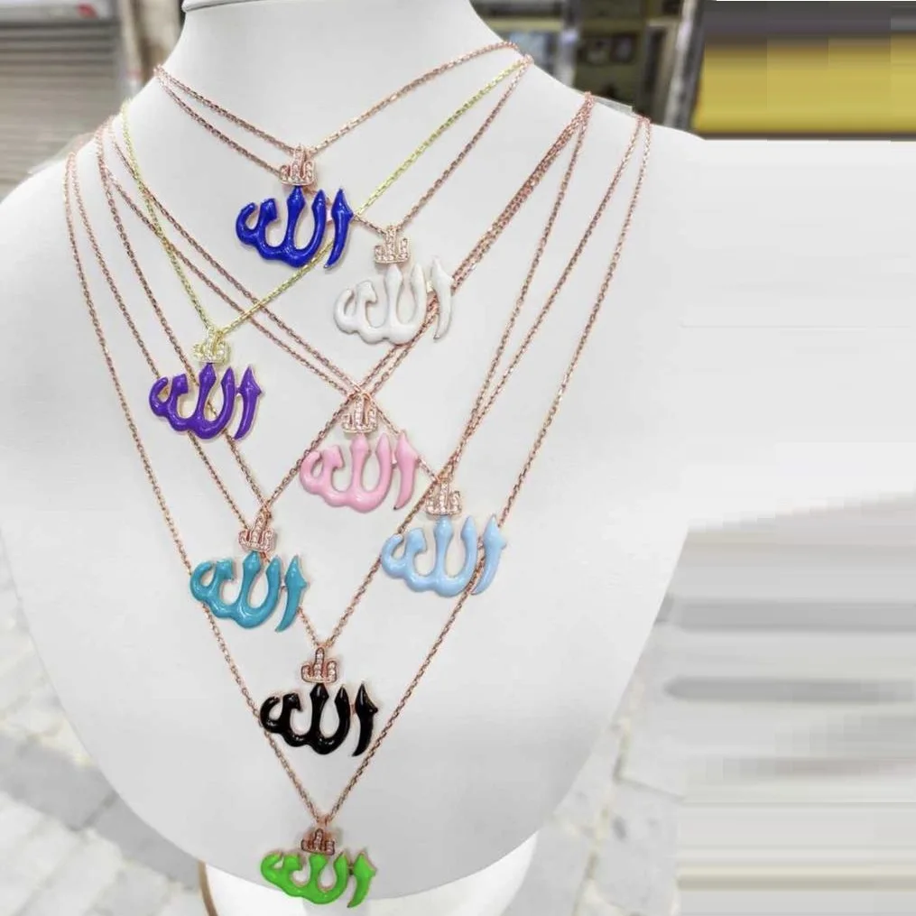 Gold Colorful Allah Pendant Fashion Women Necklace Neon Colorful Religious Design Lady Jewelry New