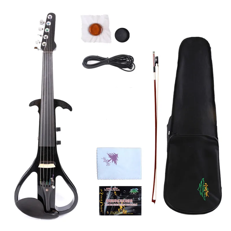 Yinfente 4/4 5  string BLACK  GUITAR HEAD Electric Silent Violin natural wood Free Case&Bow&Rosin#EV3