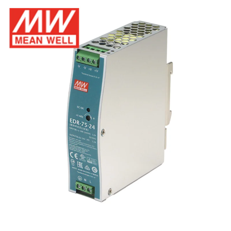 MEAN WELL EDR-75-12 Power Supply Adapter AC to DC 12V 24V 48V  Single Output Industrial DIN RAIL Power Supply Unit