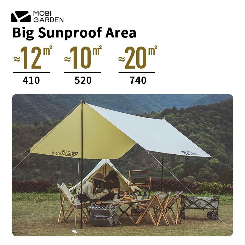 MOBI GARDEN Era Rhombus Camping Sun Shelter Tent Area 20㎡Big Space 3 Styles Cotton Fabric PU2000MM Snowproof Outdoor Travel Tent