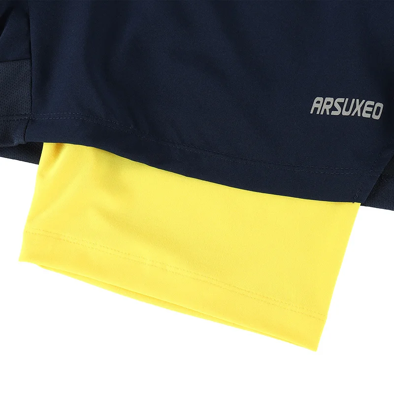 ARSUXEO Men's Running Shorts 2 in 1 Quick Dry Active Training Exercise Jogging Sports Shorts Gym Shorts Breathable B191