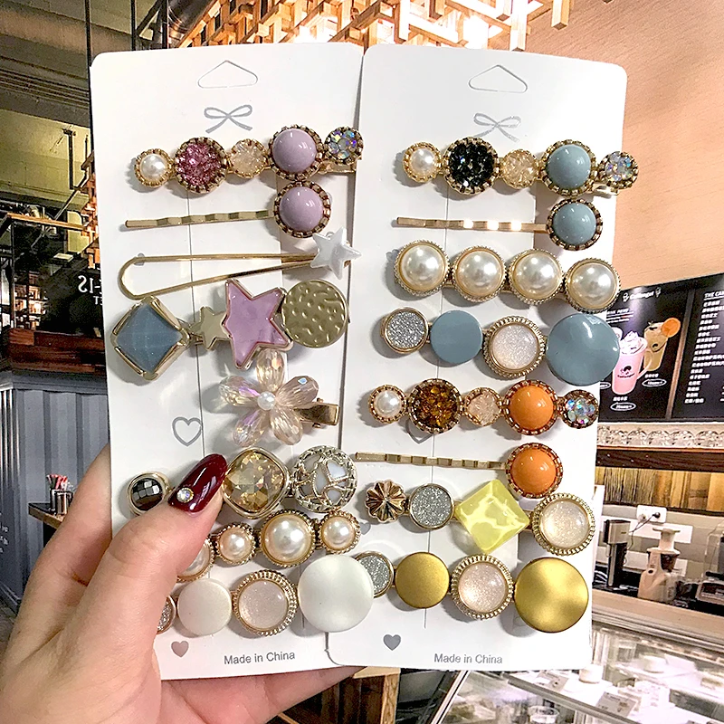 Fashion Women Girls Pearl Crystal Hairpins Side Clip Hair Jewelry 2022 Trendy Geometric Headwear Hair Accessories Barrettes Gift