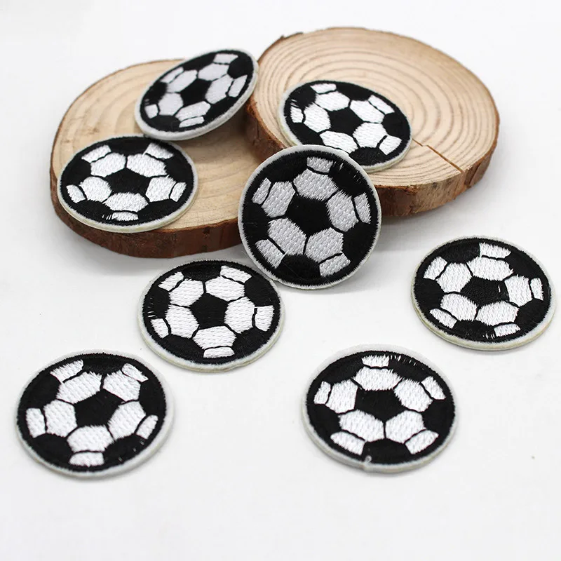 5pc S/M/L/XL Runde Stickerei Fußball Patches für Kleidung Eisen auf Jungen Kleidung T-shirt Jeans Aufkleber schwarz Applikationen Streifen – Detail 1