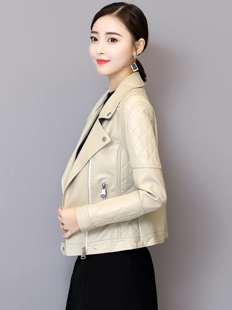 2023 Spring New Arrival Women Autumn Winter Slim Short Leather Jacket Fashion Korean Female Sheepskin Coat Outwear Black Tides