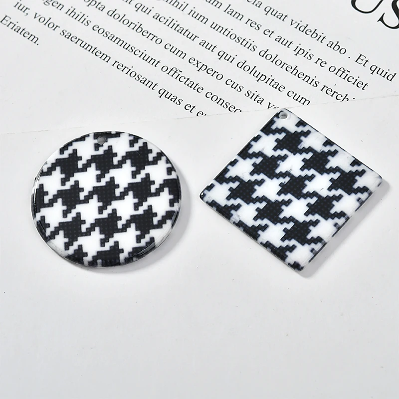 New style 40pcs/lot black white grid print geometry rounds/square shape acrylic beads diy jewelry earring/garment accessory