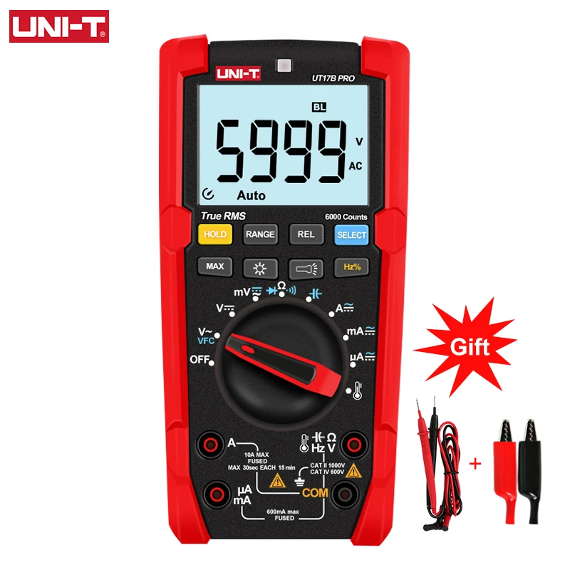 UNI-T UT15B UT17B UT18B Pro True RMS Digital Multimeter Auto Range Tester 60Mohm VFC Hz Capacitor Resistor Meter Anti-burn