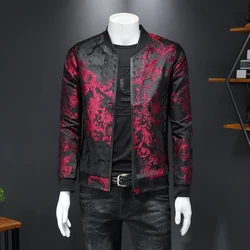 2024 Autumn Paisley Print Casual Jacket Fashion Men Vintage Business Bomber Jackets Streetwear Slim Fit Jacquard Coats Jacket