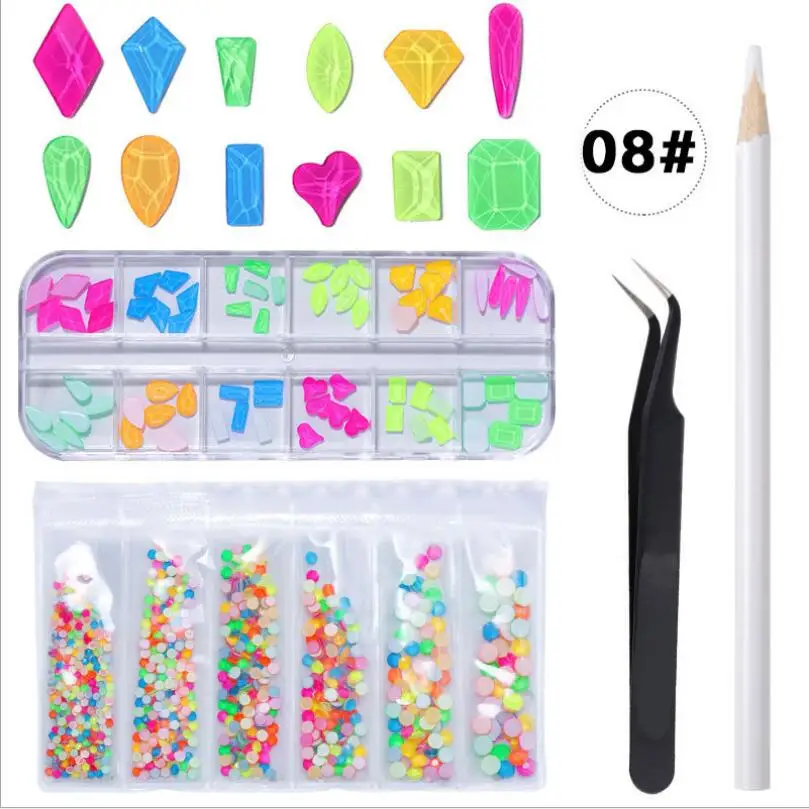 12 Grids Multi-size Crystal AB Diamonds 3D Nail Art Decorations Gem Stones For Nails Rhinestone Decoration T1655