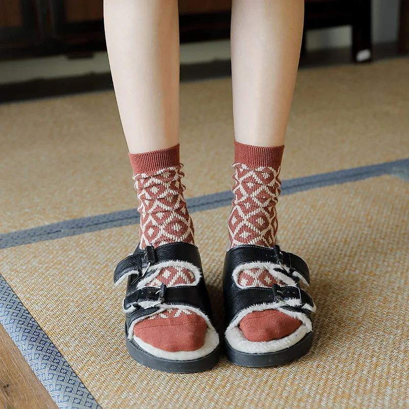 

1 Pair Harajuku Vintage Socks Japanese College Style Diamond Pattern Argyle Knitting Socks