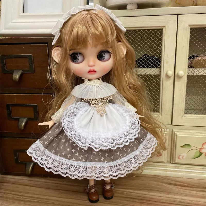 Blyth doll clothes dress + hair band for Blyth doll small dress doll accessories doll clothes with apron