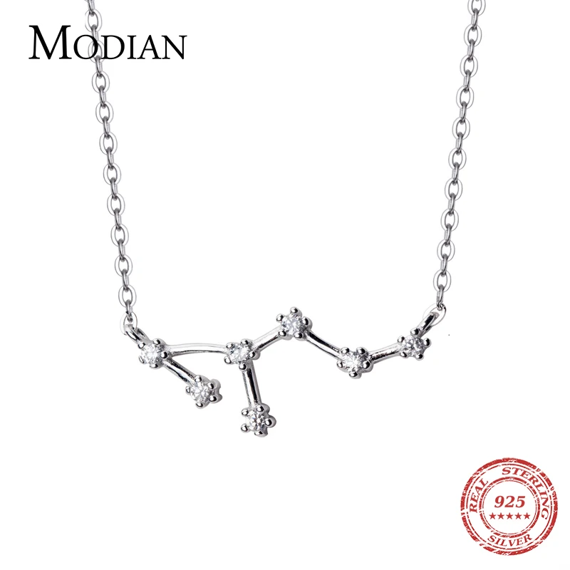 Modian Real 925 Sterling Silver Twelve Constellations Aries Gemini Capricorn Fashion Crystal Necklace Pendant For Women Jewelry