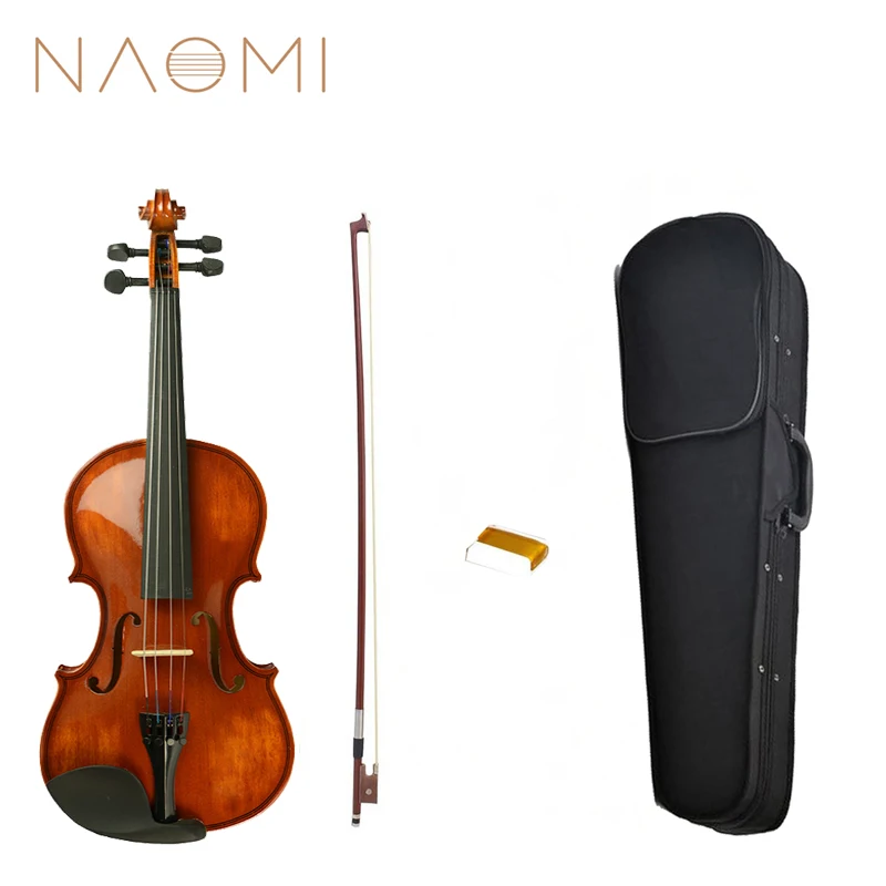 NAOMI Acoustic Violin 4/4 Size Violin Fiddle Vintage Gloss Finishing With Case Bow Rosin SET