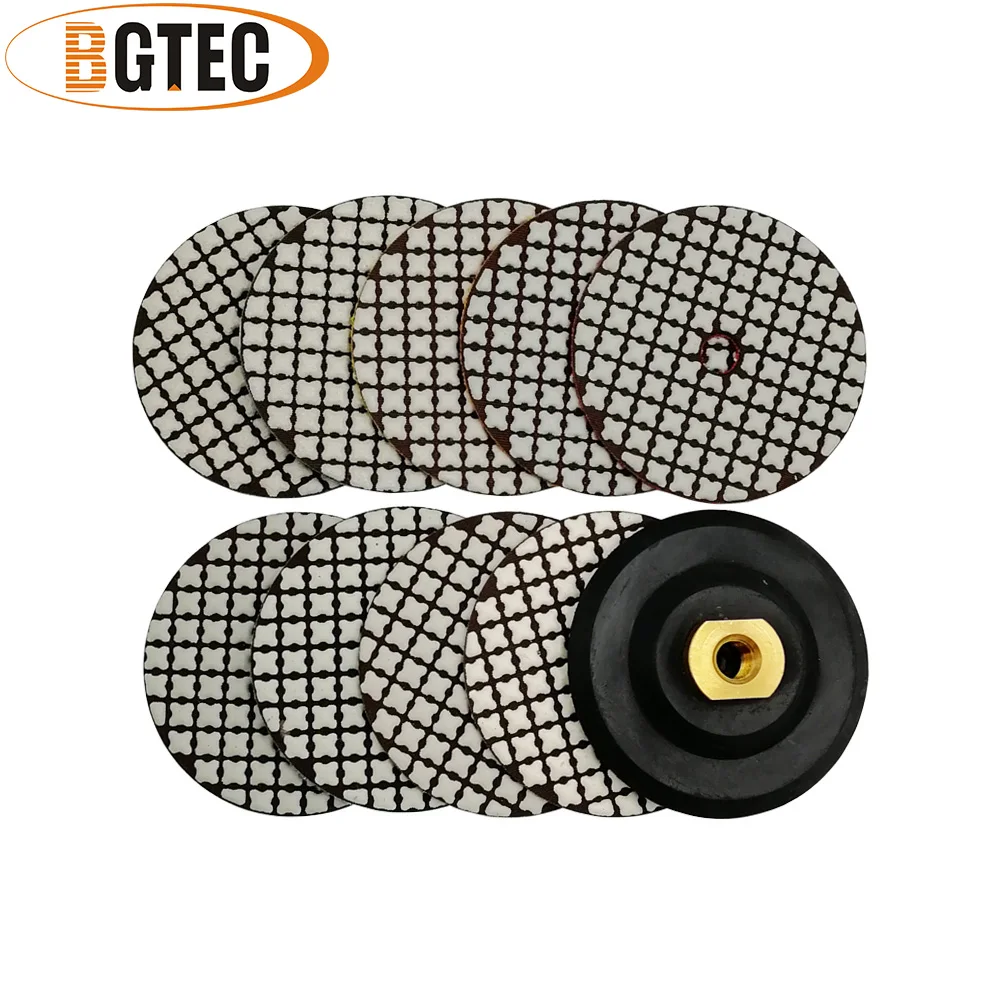 

BGTEC 9pcs/set 100mm Dry Diamond Polishing Pad for Granite Marble Mixed Grits plus a M14 Rubber backer