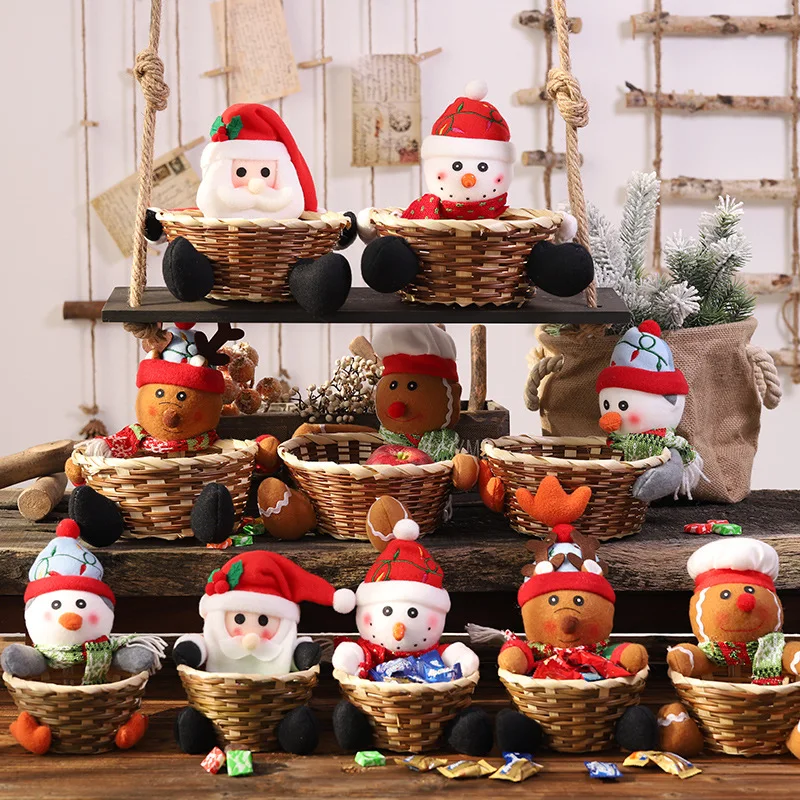 

Xmas Christmas Candy Fruit Storage Basket Decoration Santa Claus Snowman Deer Basket Gift Christmas Decoration Assorted Styles