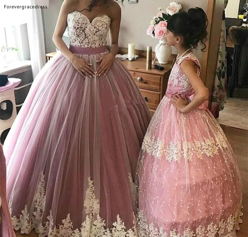 Vestido de quinceañera rosa para niña, vestido de princesa con apliques hinchados, flores dulces de 16 años, fiesta de graduación, vestido de desfile de talla grande, 2019