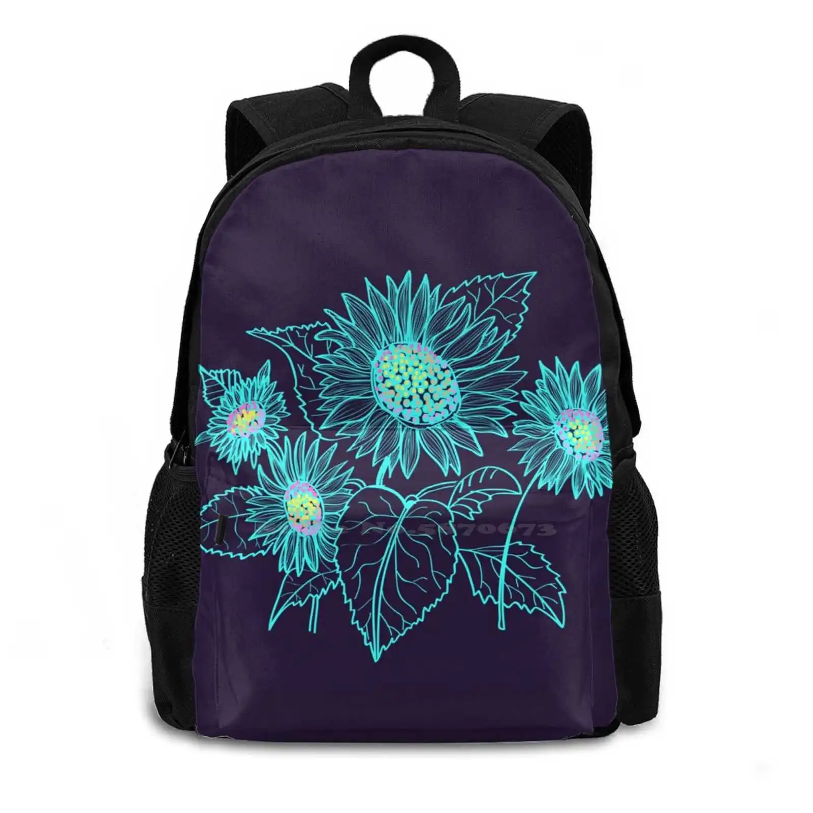 Teal Sunflowers Bag Backpack For Men Women Girls Teenage Abstract Bold Bohemian Bright Beautiful Colorful Delicate Dainty