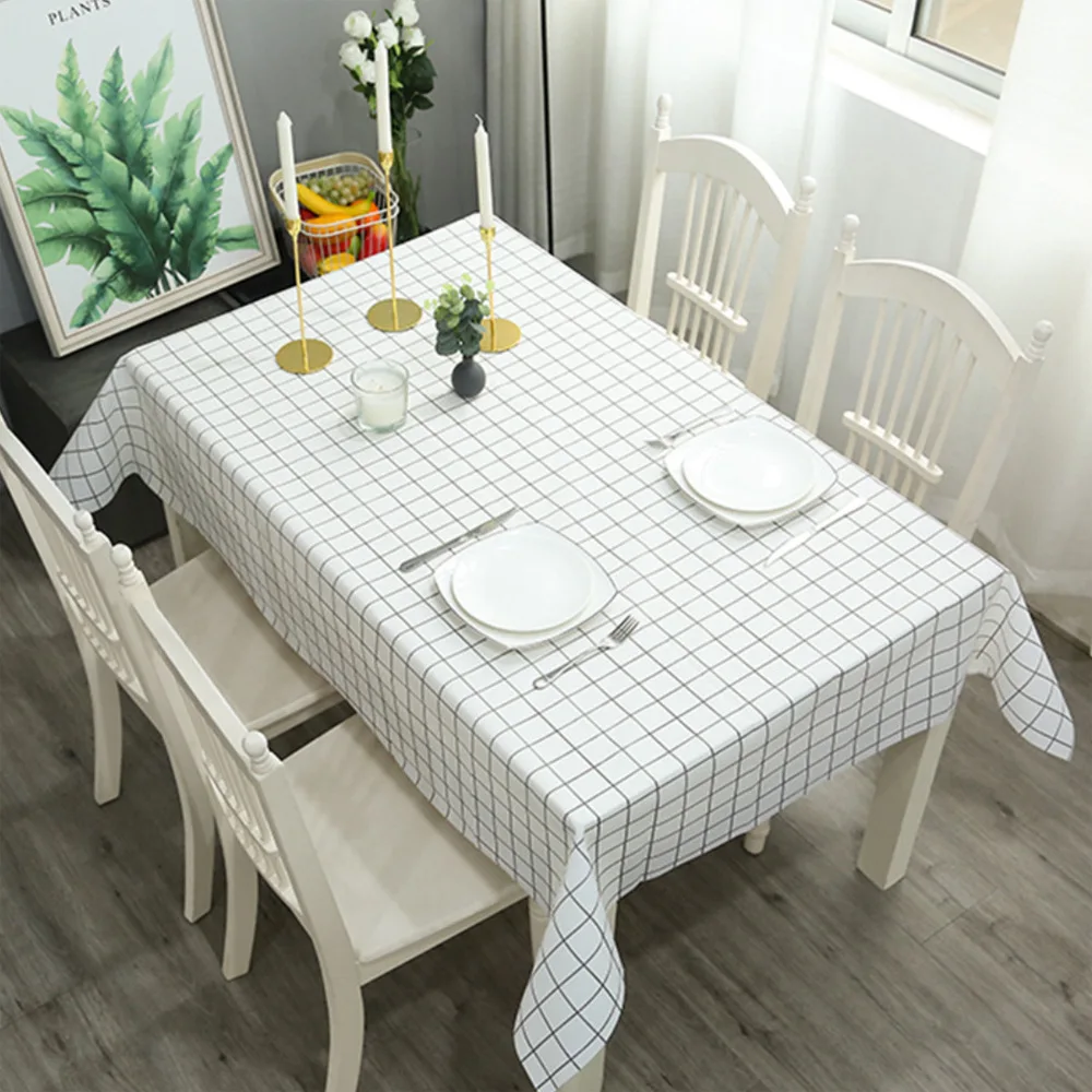 

Plastic PVC Rectangula Grid Printed Tablecloth Waterproof Oilproof Kitchen Dining Table Colth Cover Mat Oilcloth Antifouling