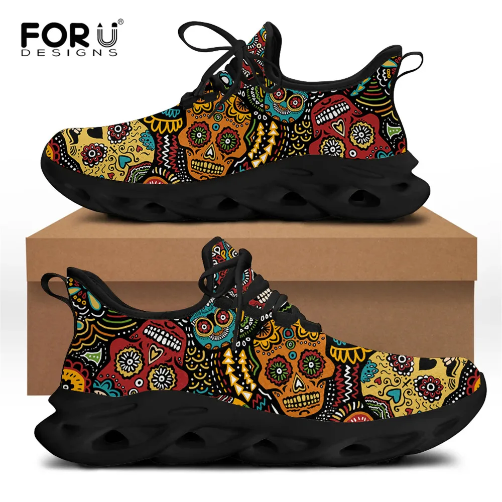 

FORUDESIGNS Classic Sugar Skull Printed Men Casual Sneakers Brand Designer Flats Lace-up Breathable Men's Walking Shoes Summer