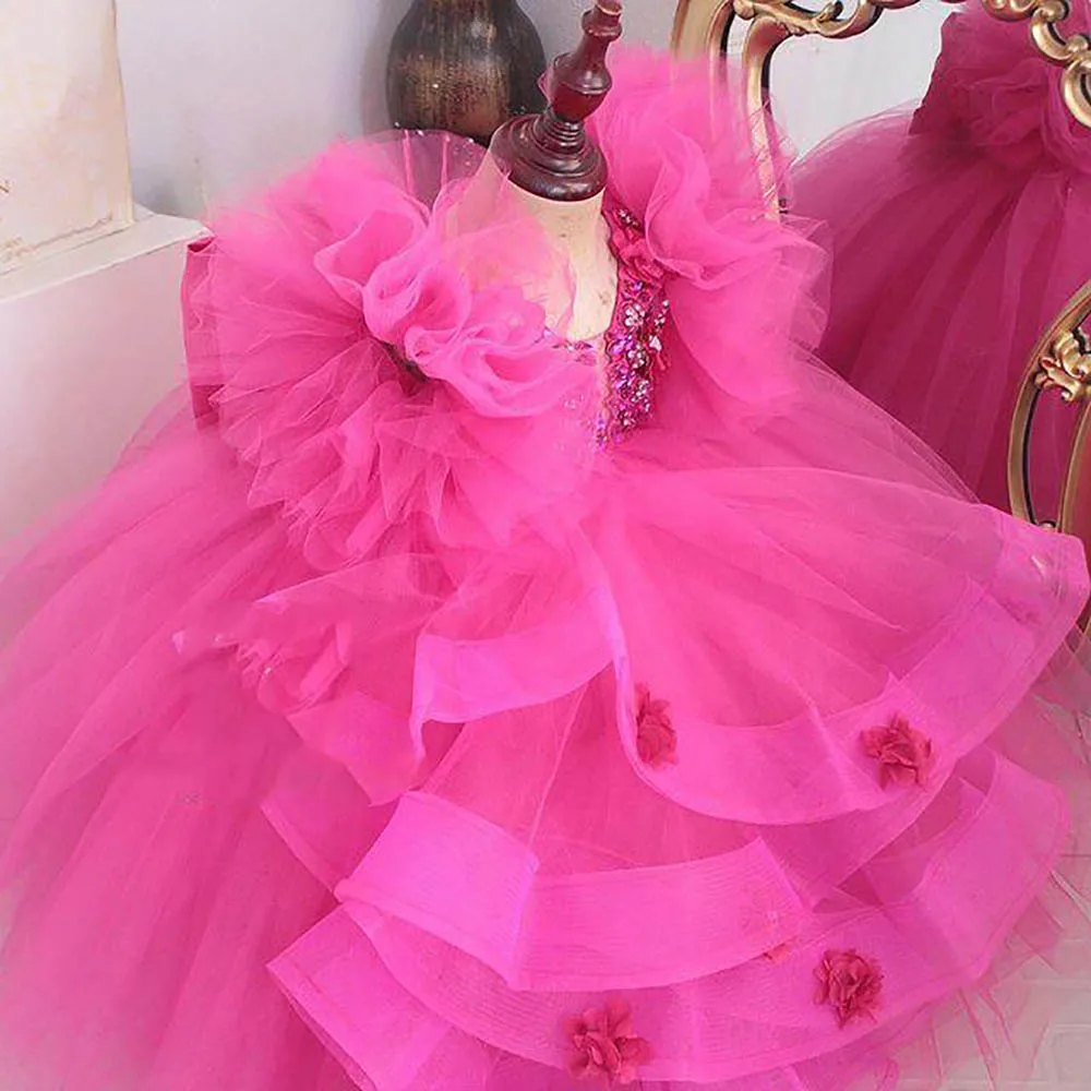 Ropa Formal para niños, vestidos de flores para fiestas de boda, apliques con cuentas para chicas, vestidos de boda, cumpleaños y Navidad