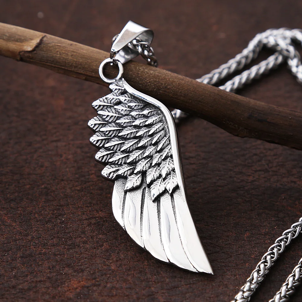 

Vintage Fashion Feather Angel Wing Necklace For Men Punk Stainless Steel Feather Pendant Necklace Men's Women's Jewelry