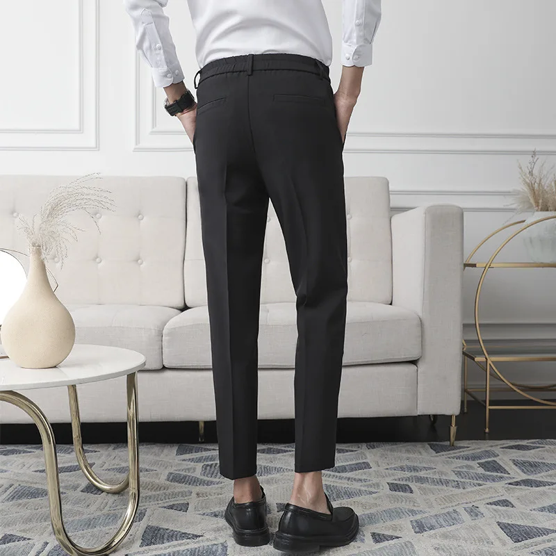 New Men Non-iron fabric Dress Pants Slim Straight Black Apricot Dark Gray Casual Suit Pants Male Business Little Feet Suit pants