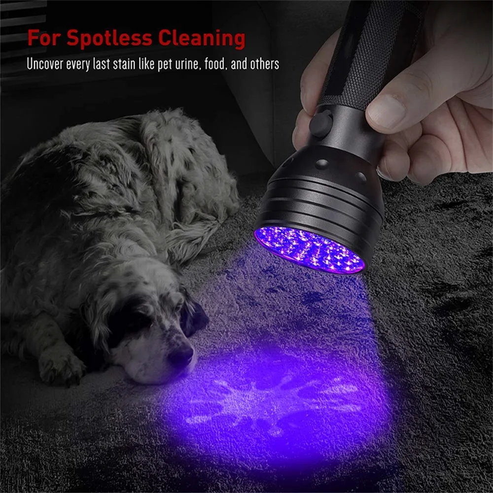 Imagem -04 - Lanterna Ultravioleta Black Shell Led Lâmpada de Luz uv 395nm Tocha de Alumínio a Pilhas Detector de Manchas de Urina para Cães 100leds