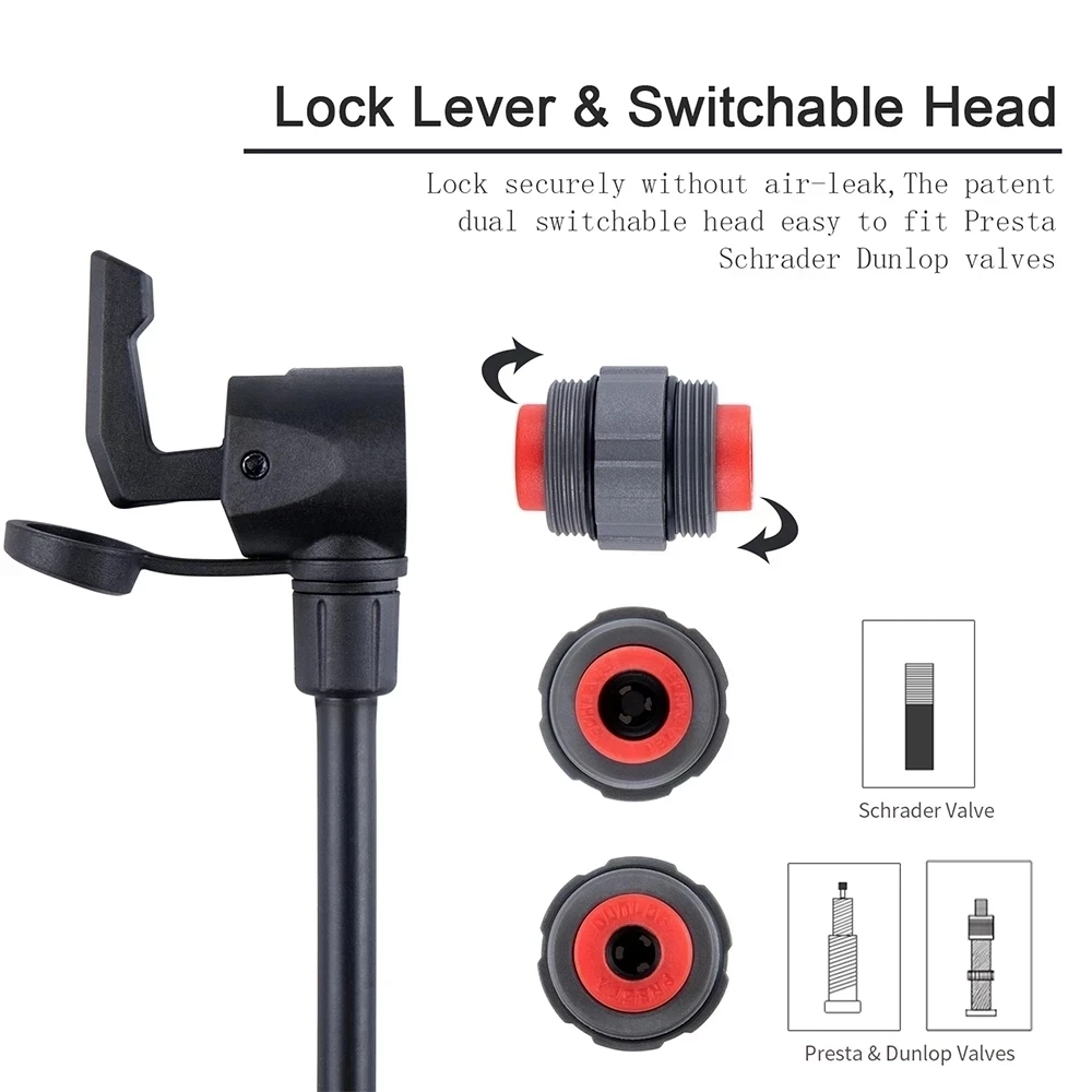 Giyo 120psi Floor Standing & Hand 2 In 1 Bicycle Pump Presta Schrader AV/FV 2 In 1 Valve MTB Bike Mini Portable Tire Inflator
