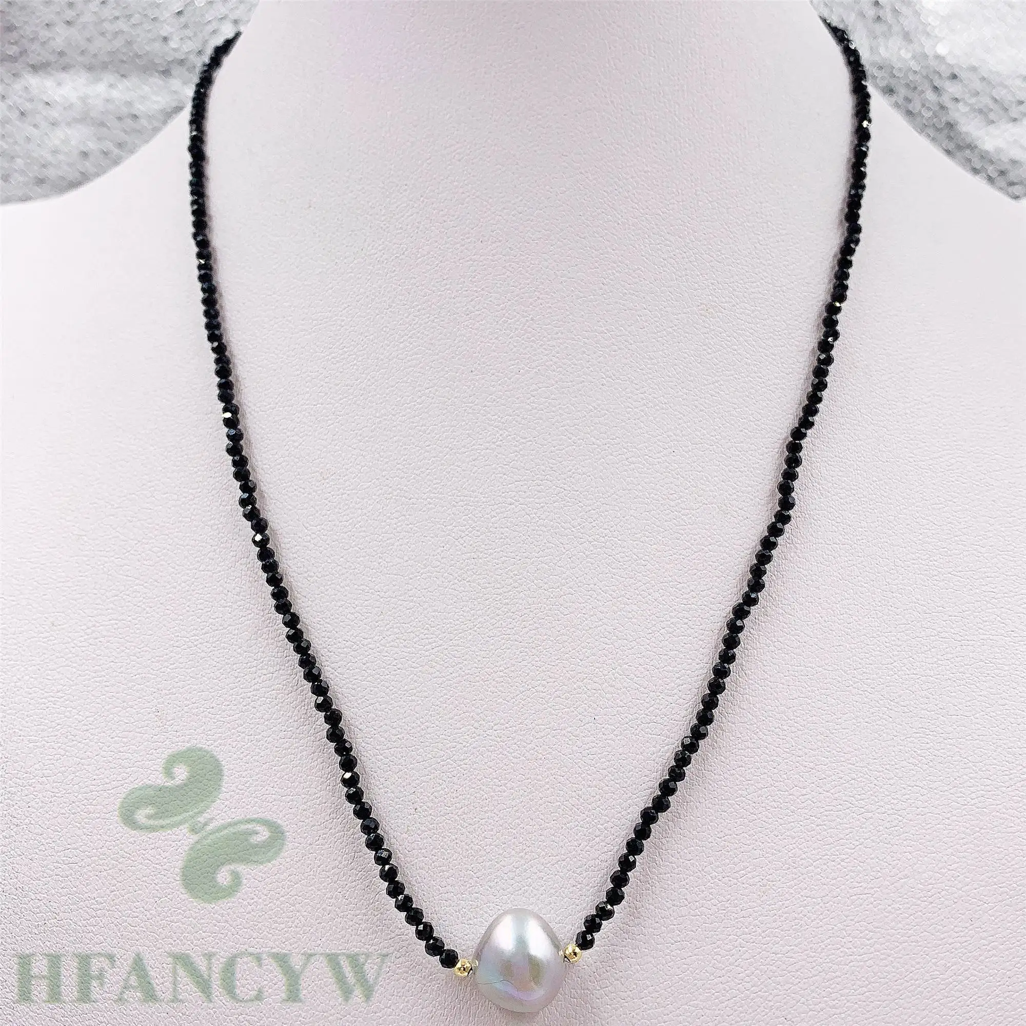 Black Spinel Freshwater Baroque Pearl Pendant Necklace 18Inch Aurora Real Classic Gift Chain Cultured Diy Hang