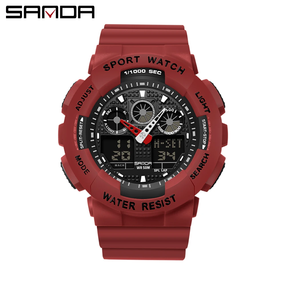 2021 New Sanda Top Brand Men Outdoor Sports Electronic Man Military Watches Ms Waterproof Alarm Dual Display Wristwatch Relogio