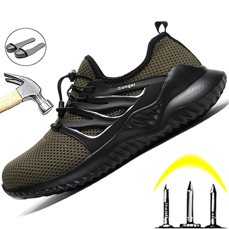 

Safety Shoes Men Fashion Sports Work Shoes Anti-smash Steel Toe Shoes Anti-puncture Work Sneakers Male Indestructible Shoes