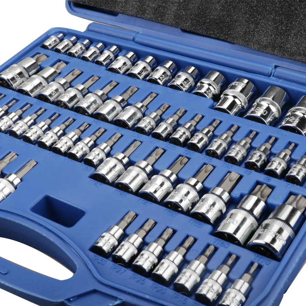 Quality 60Pcs Universal Car Pressure Batch Sleeve Star Bit Socket Set Car Repairing Tool Metal Hex Socket Wrench 1/4