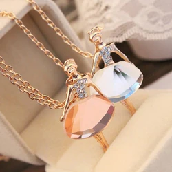 2024 Fashion Gold Color Chain Shiny Crystal Ballerina Girl Pendant Necklace Statement Long Jewelry Female Women Gifts