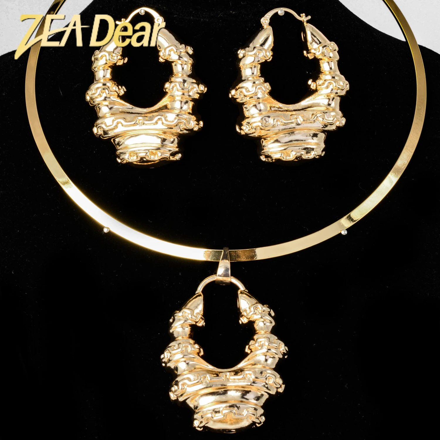 ZEADear Jewelry Sets African Big Pendant Necklace Earring Gold Color Copper Choker For Wedding Party Gifts Daily Wear Jewellery