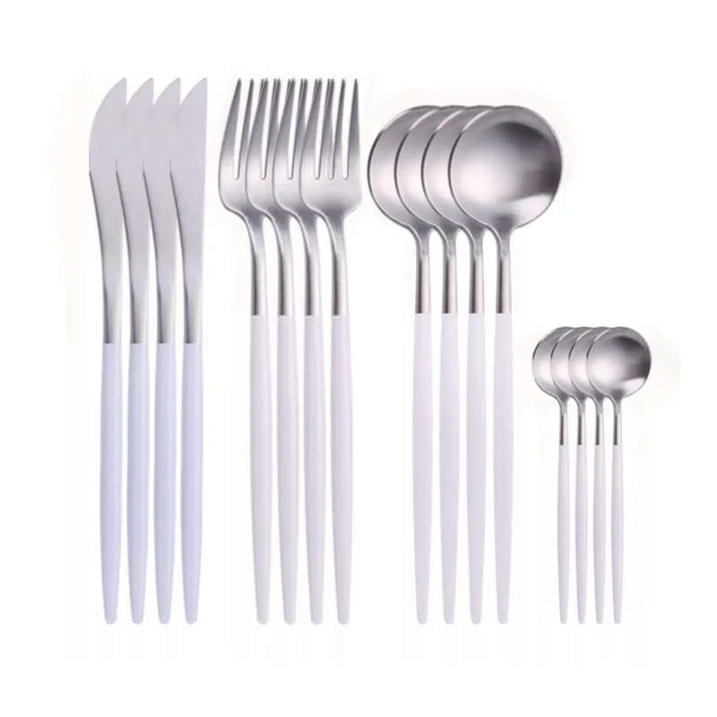 

Golden Cutlery Stainless Steel Forks Knives Spoons Home Kitchen Tableware Dinner Set Dinnerware Sets White Tableware Complete