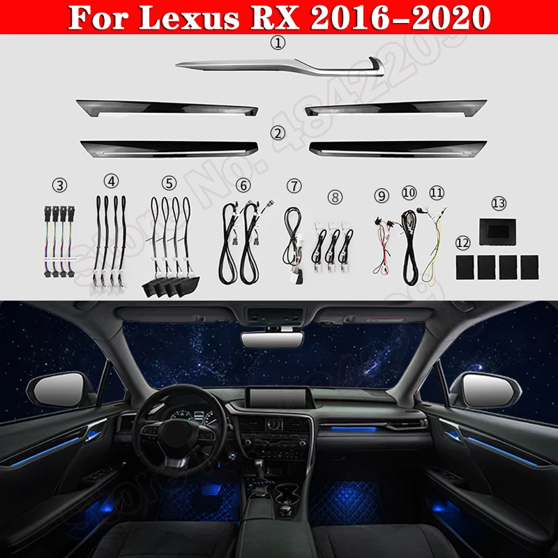 

For Lexus RX 2016-2020 Car Ambient Light Original Car Button Control Decorative LED 64 colors Atmosphere Lamp illuminated Strip